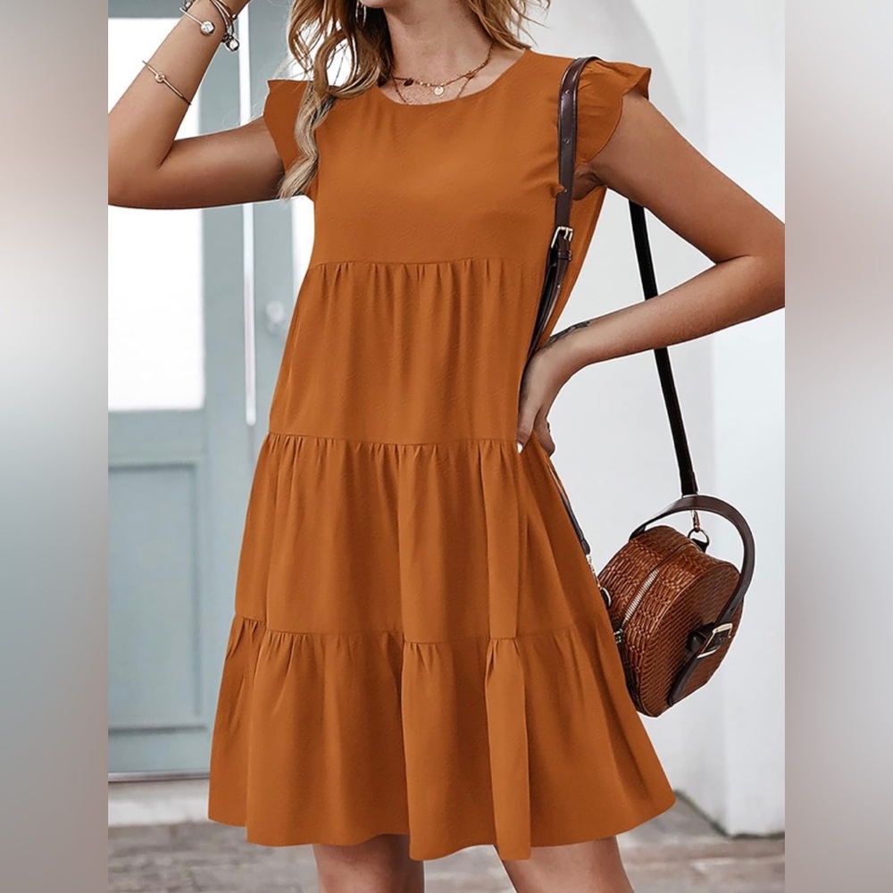 KIRUNDO Burnt Orange Babydoll Dress